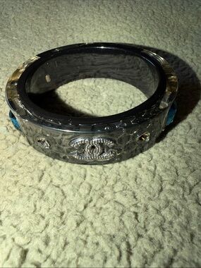 CHANEL Clear and Black Resin Bangle with Crystal CC Motif